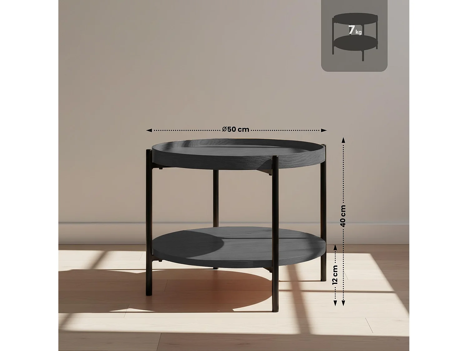Table d'appoint - rond Ø 50 cm - Bois - Gris - Corbitan