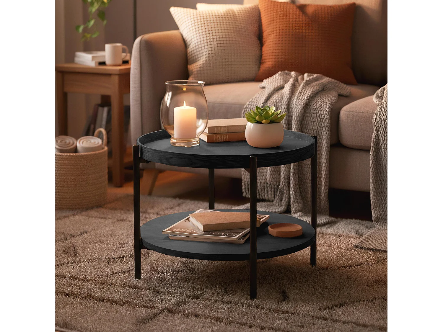 Table d'appoint - rond Ø 50 cm - Bois - Gris - Corbitan