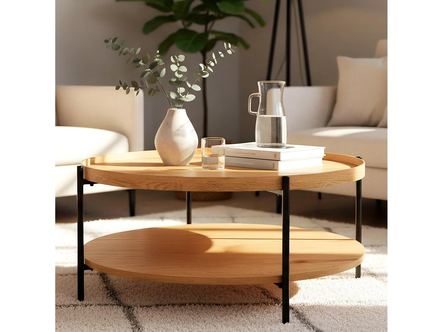 Table d'appoint - rond Ø 80 cm - Bois - Nature - Corbitan