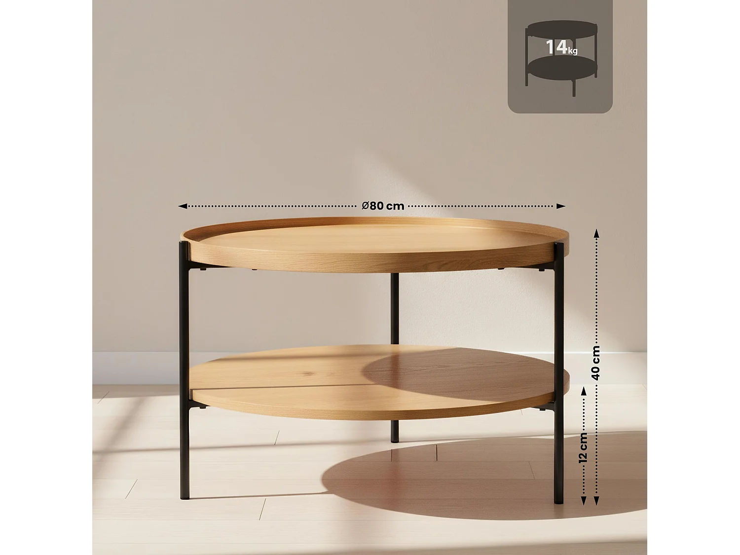 Table d'appoint - rond Ø 80 cm - Bois - Nature - Corbitan