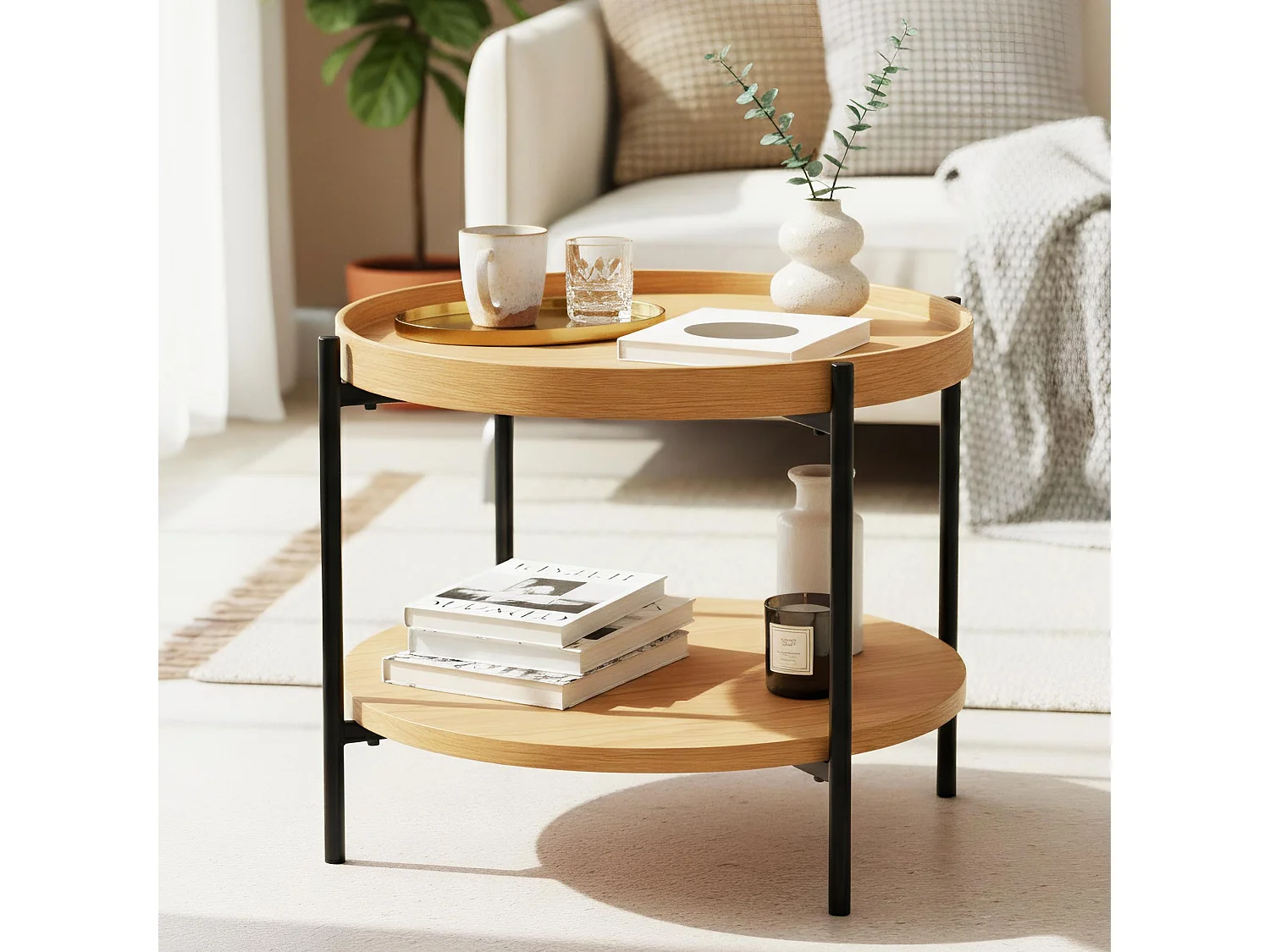 Table d'appoint - rond Ø 50 cm - Bois - Nature - Corbitan
