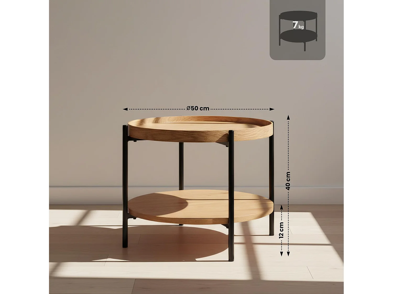 Table d'appoint - rond Ø 50 cm - Bois - Nature - Corbitan