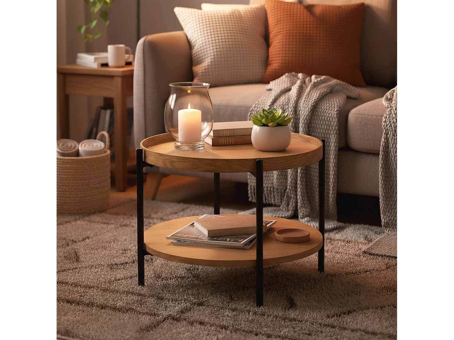 Table d'appoint - rond Ø 50 cm - Bois - Nature - Corbitan