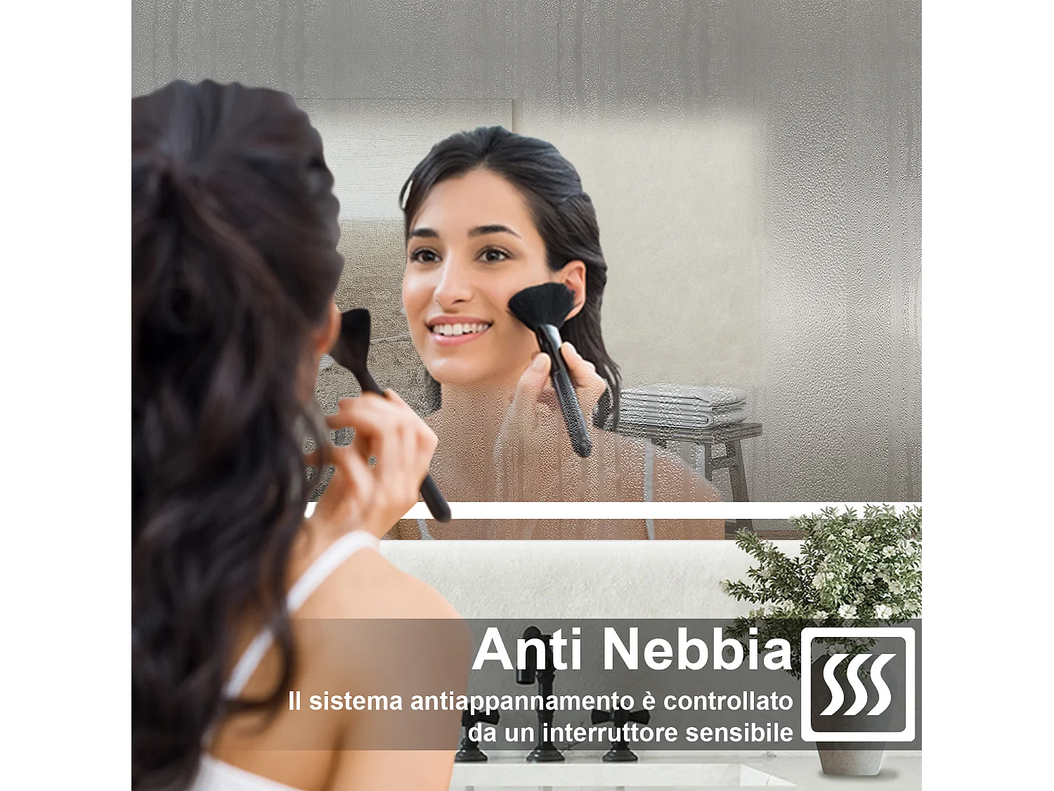 Specchio bagno Rettangolare 70x50cm Retroilluminato Con Led, Antiappannamento + 3 Luci