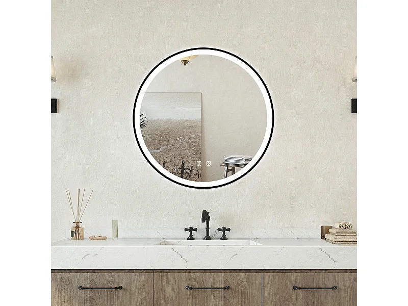 Specchio bagno Tondo Diametro 80cm Retroilluminato Con Led, Antiappannamento + 3 Luci