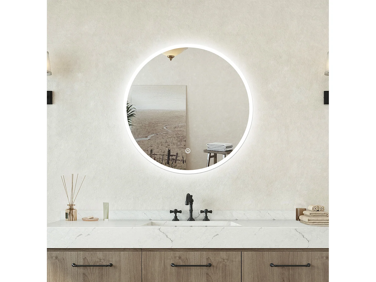 Specchio bagno Tondo Diametro 40cm Retroilluminato Con Led, 3 Luci