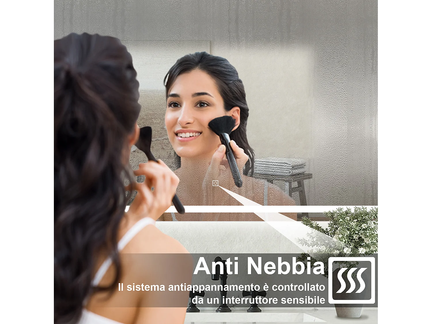 Specchio bagno Rettangolare 100x70cm Retroilluminato Con Led, Antiappannamento + 3 Luci