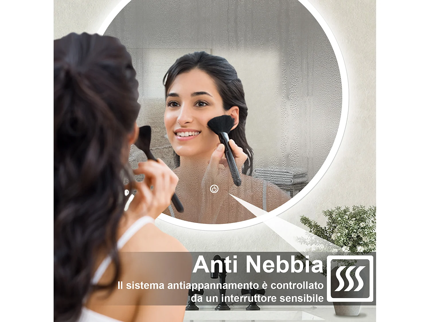 Specchio bagno Tondo 50cm Retroilluminato Con Led, Antiappannamento