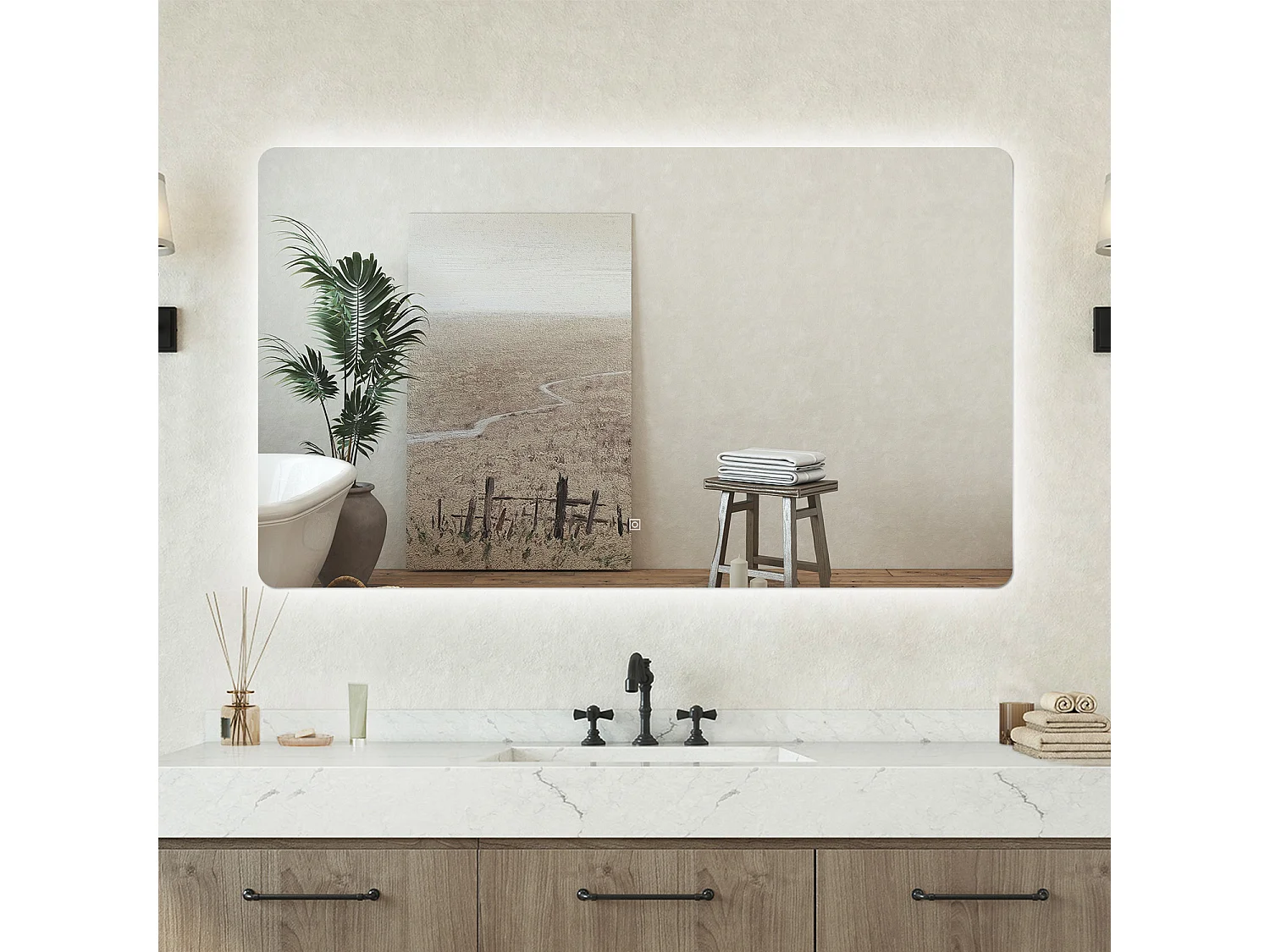 Specchio bagno Rettangolare 120x70cm Retroilluminato Con Led, Design Moderno + Antiappannamento