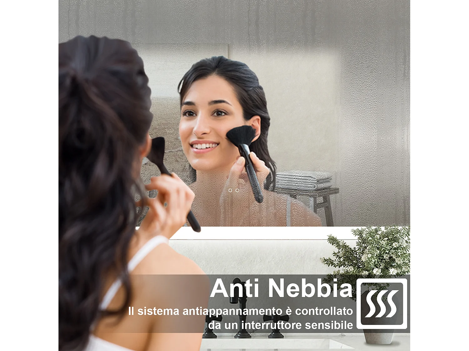 Specchio bagno Rettangolare 120x70cm Retroilluminato Con Led, Antiappannamento