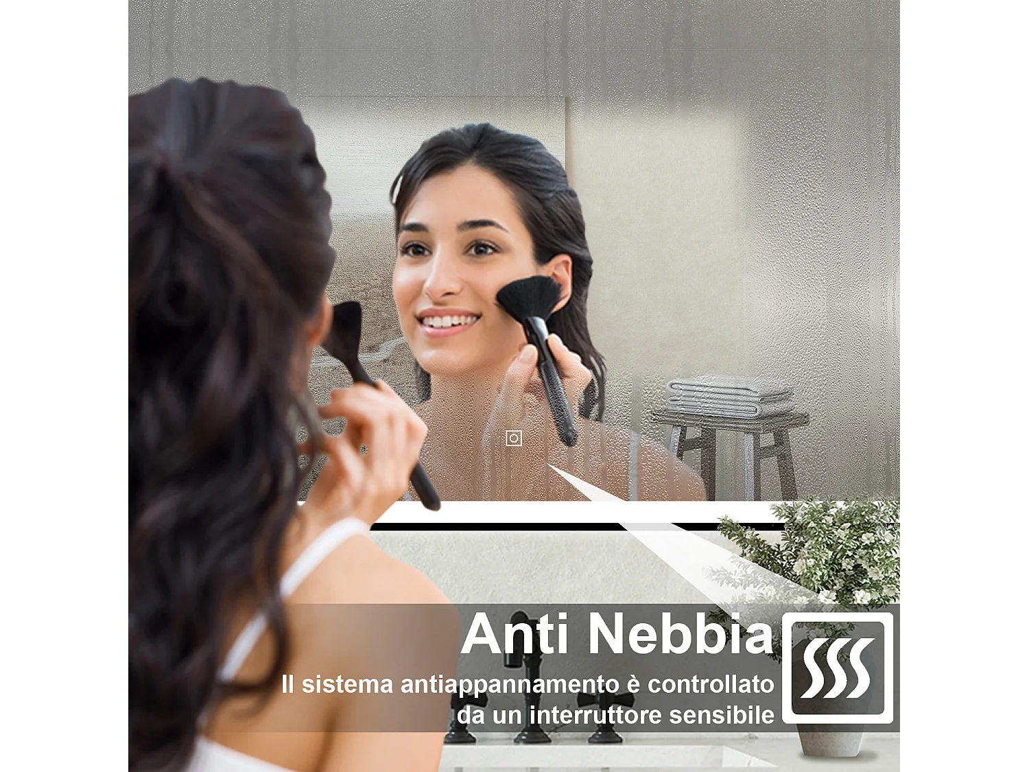 Specchio bagno Rettangolare 90x70cm Retroilluminato Con Led, Antiappannamento + 3 Luci