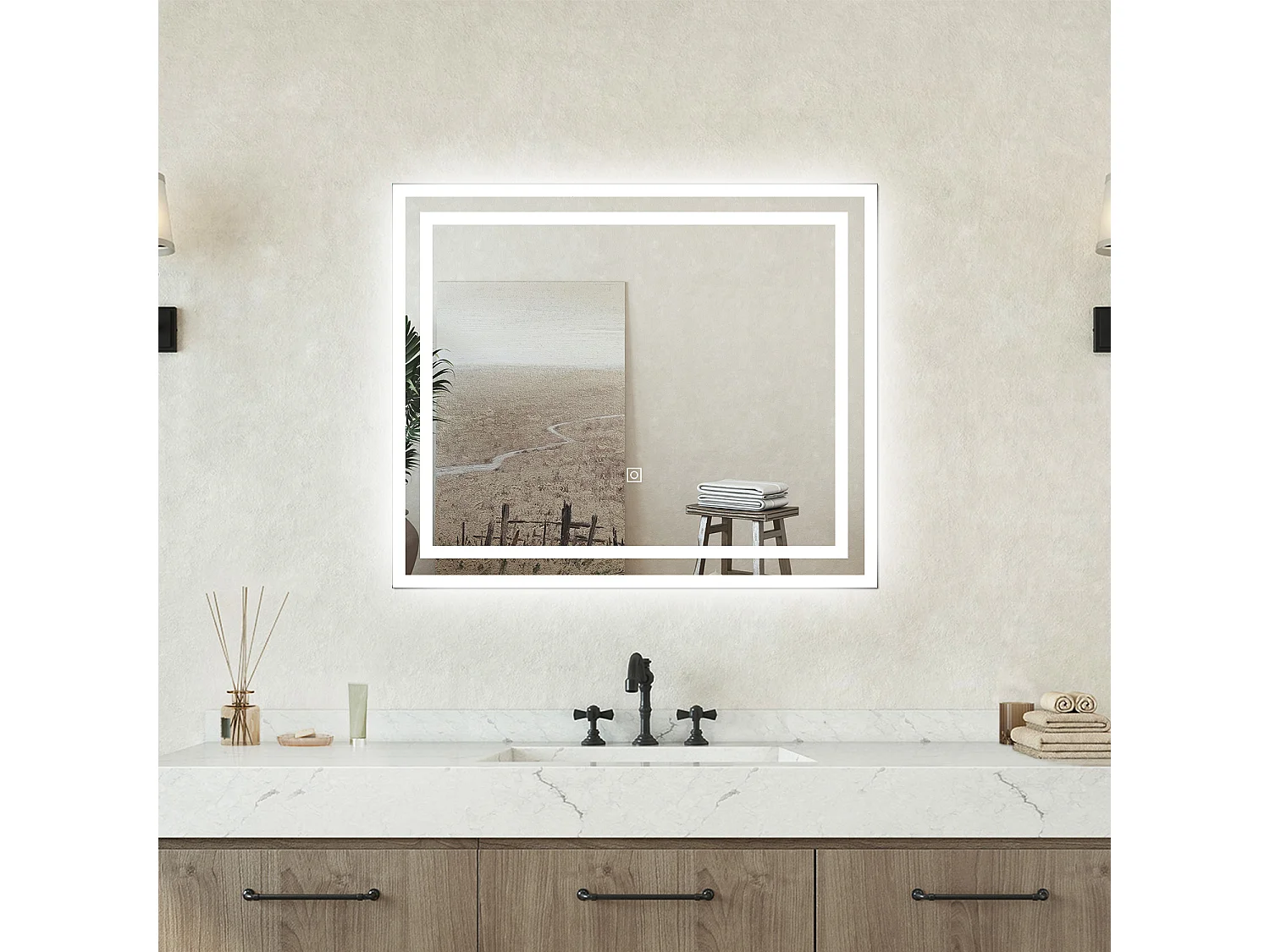 Specchio bagno Rettangolare 60x50cm Retroilluminato Con Led, Design Moderno