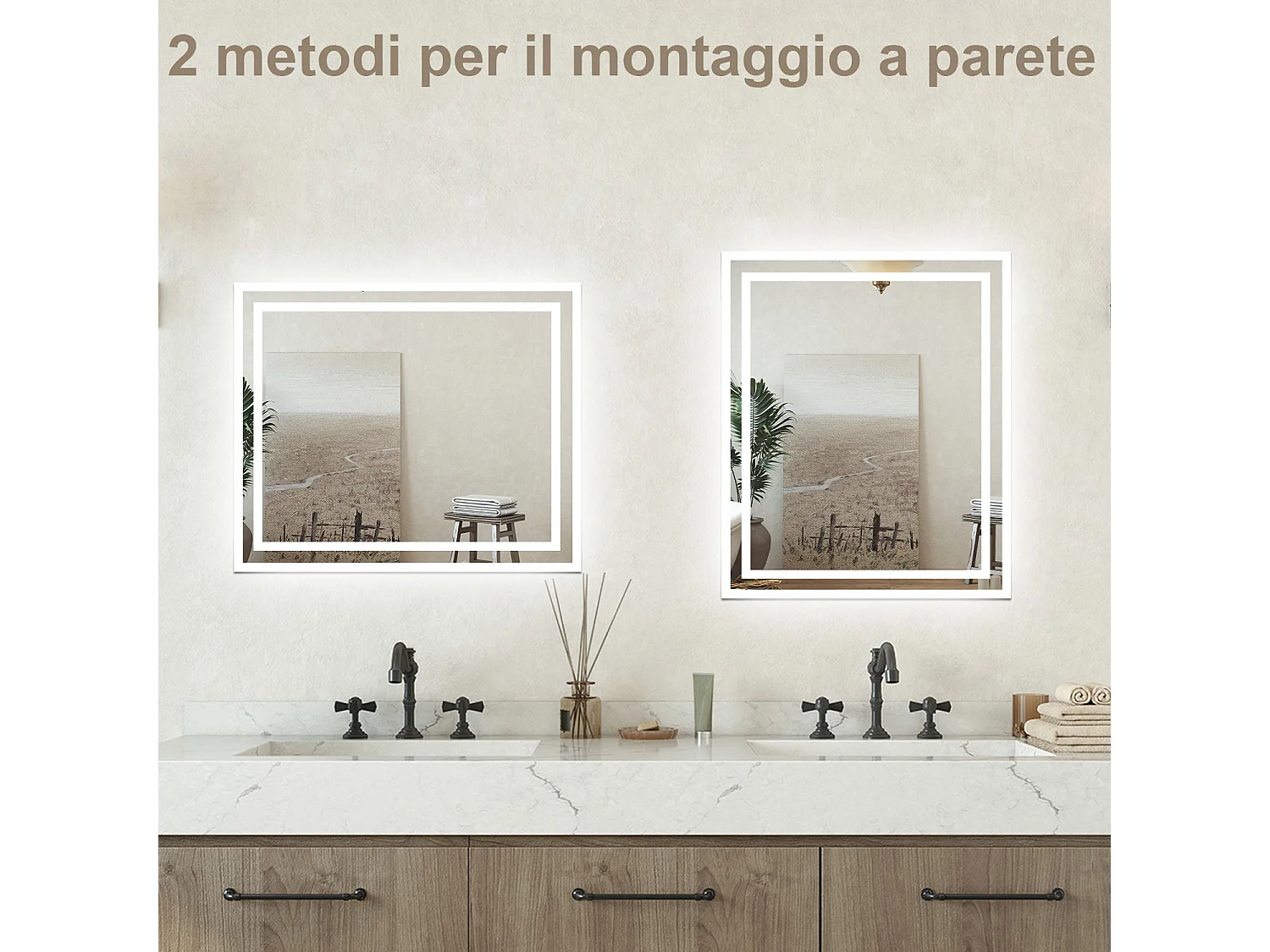 Specchio bagno Rettangolare 60x50cm Retroilluminato Con Led, Design Moderno