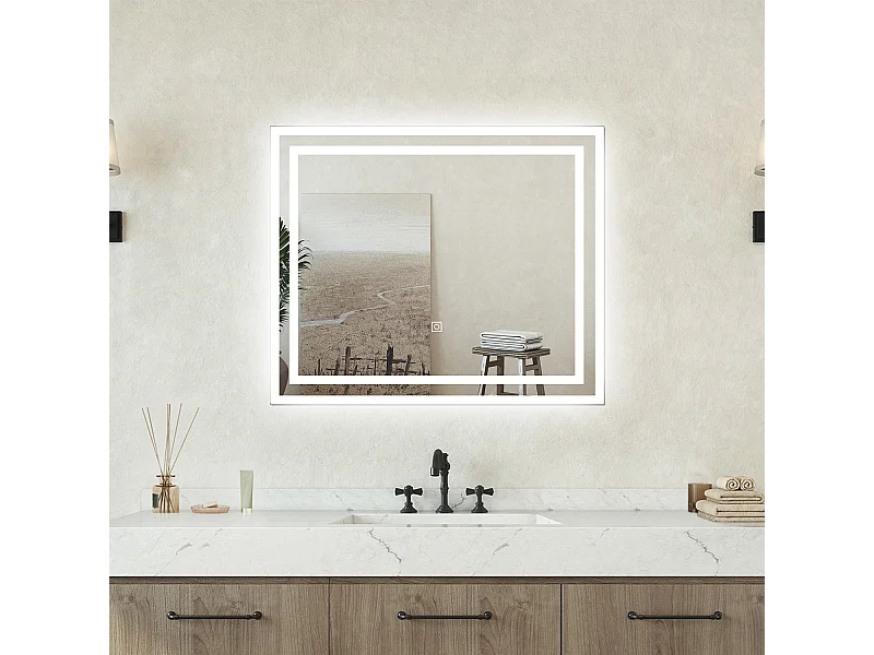 Specchio bagno Rettangolare 60x50cm Retroilluminato Con Led, Design Moderno