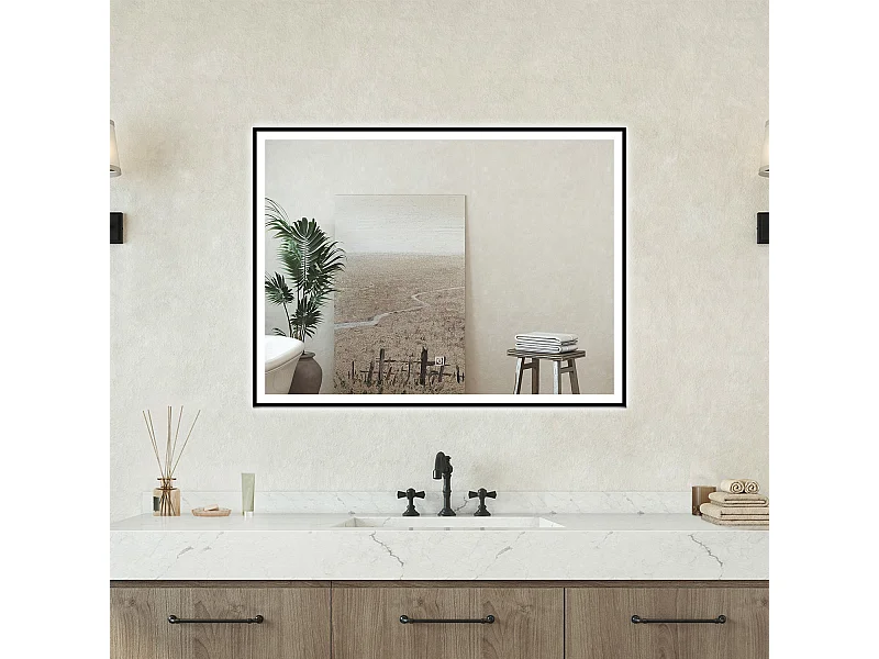 Specchio bagno Rettangolare 90x70cm Retroilluminato Con Led, Antiappannamento + 3 Luci