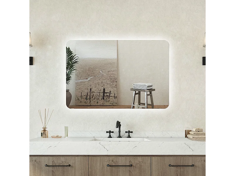 Specchio bagno Rettangolare 60x40cm Retroilluminato Con Led, 3 Luci, Design Moderno