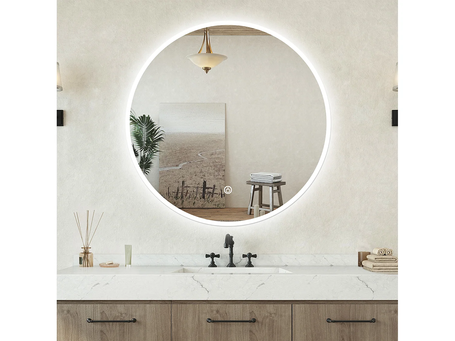 Specchio bagno Tondo 50cm Retroilluminato Con Led, Antiappannamento + 3 Luci