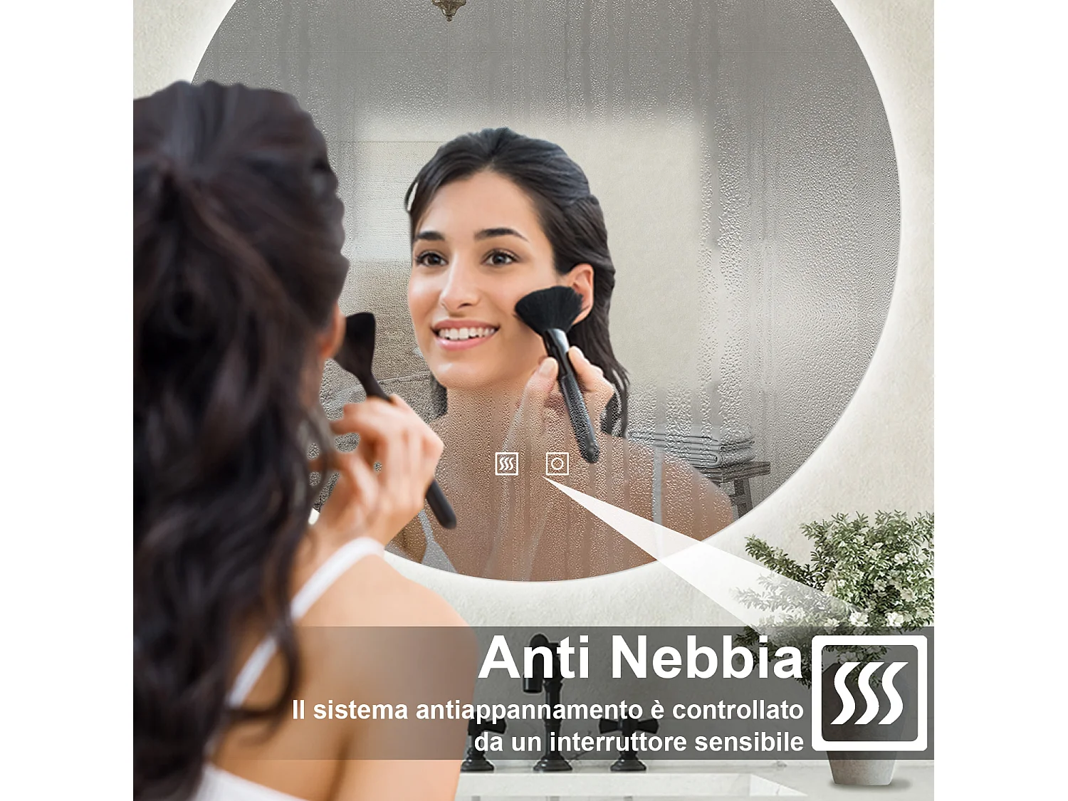 Specchio bagno Tondo 50cm Retroilluminato Con Led, Antiappannamento + 3 Luci