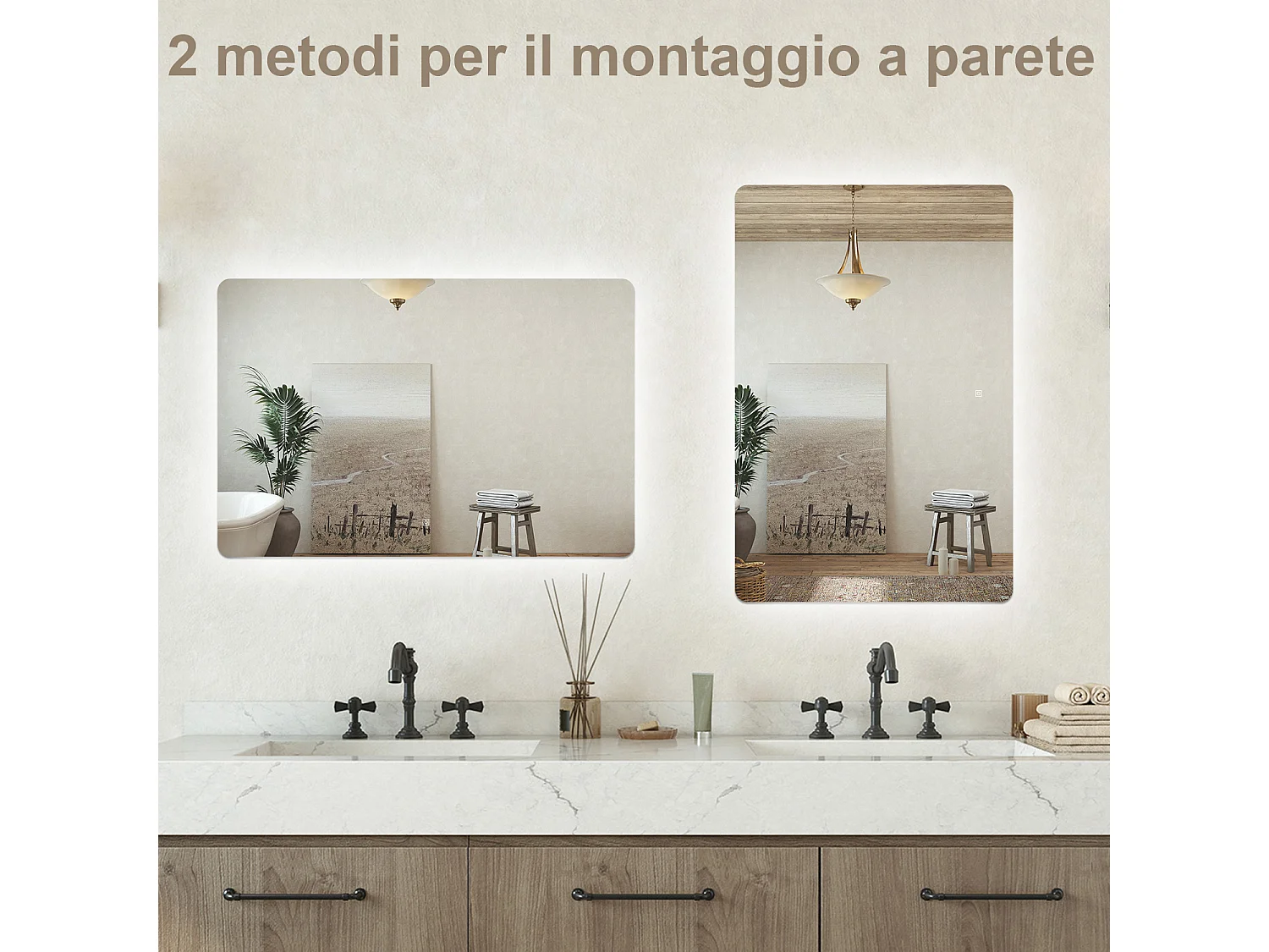 Specchio bagno Rettangolare 120x80cm Retroilluminato Con Led, Design Moderno