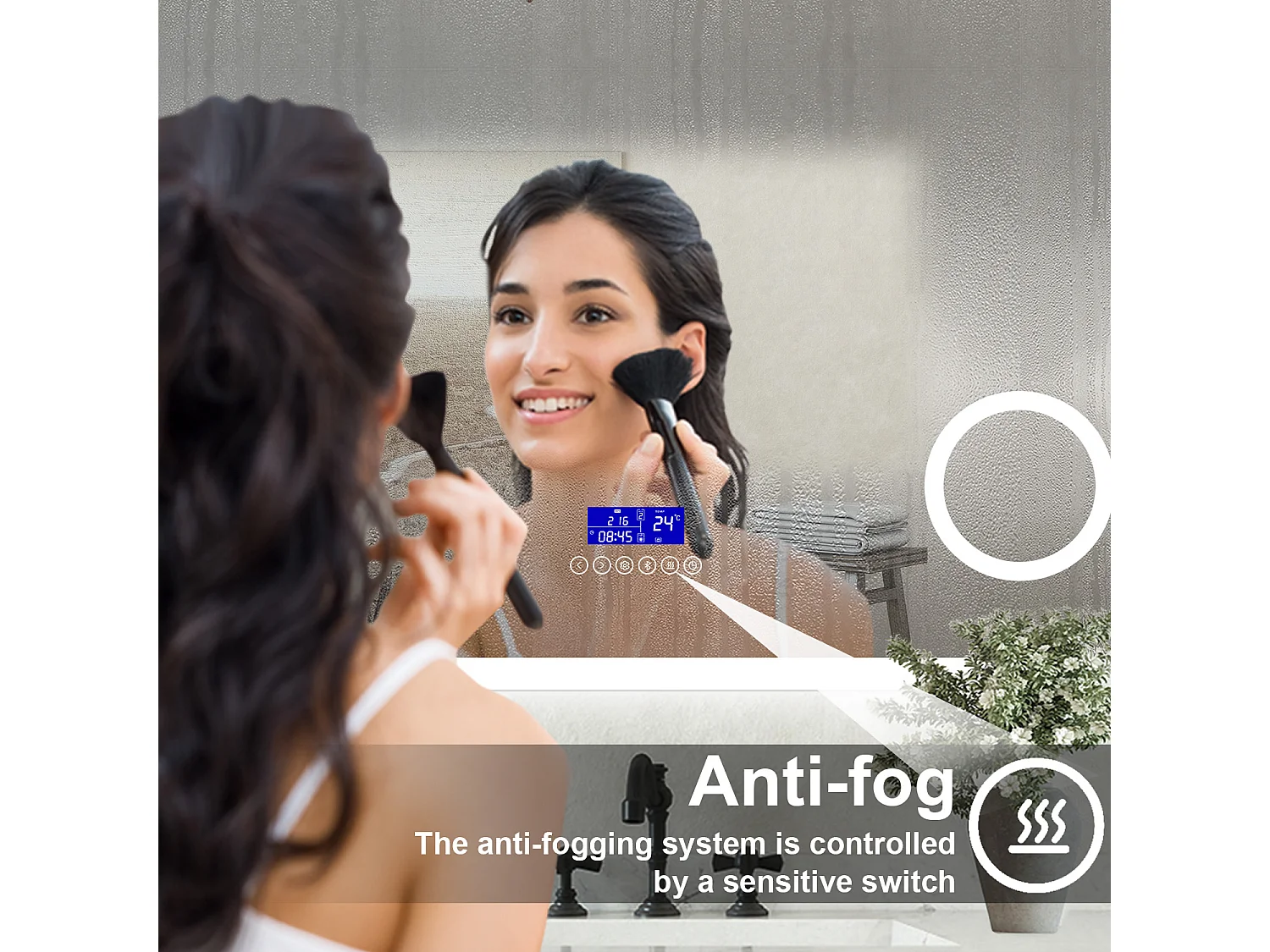 Specchio bagno Rettangolare 100x60cm Led Con 3 Luci + 3X Lente d'ingrandimento + Bluetooth + Antiappannamento