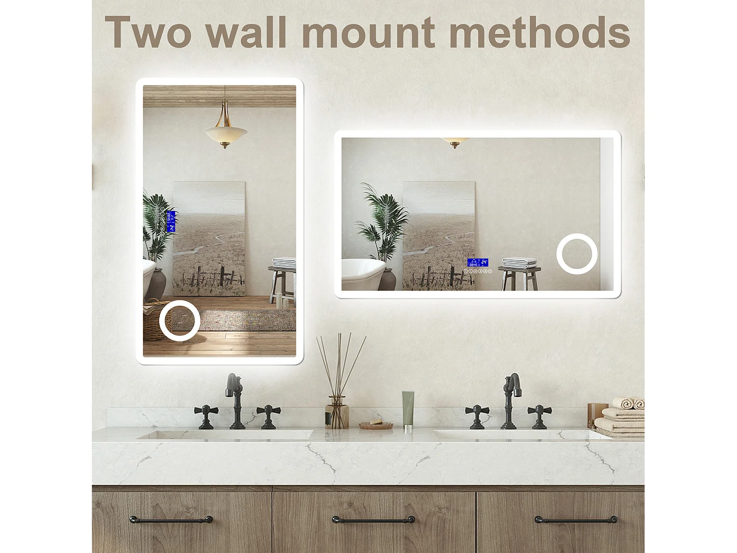 Specchio bagno Rettangolare 100x60cm Led Con 3 Luci + 3X Lente d'ingrandimento + Bluetooth + Antiappannamento