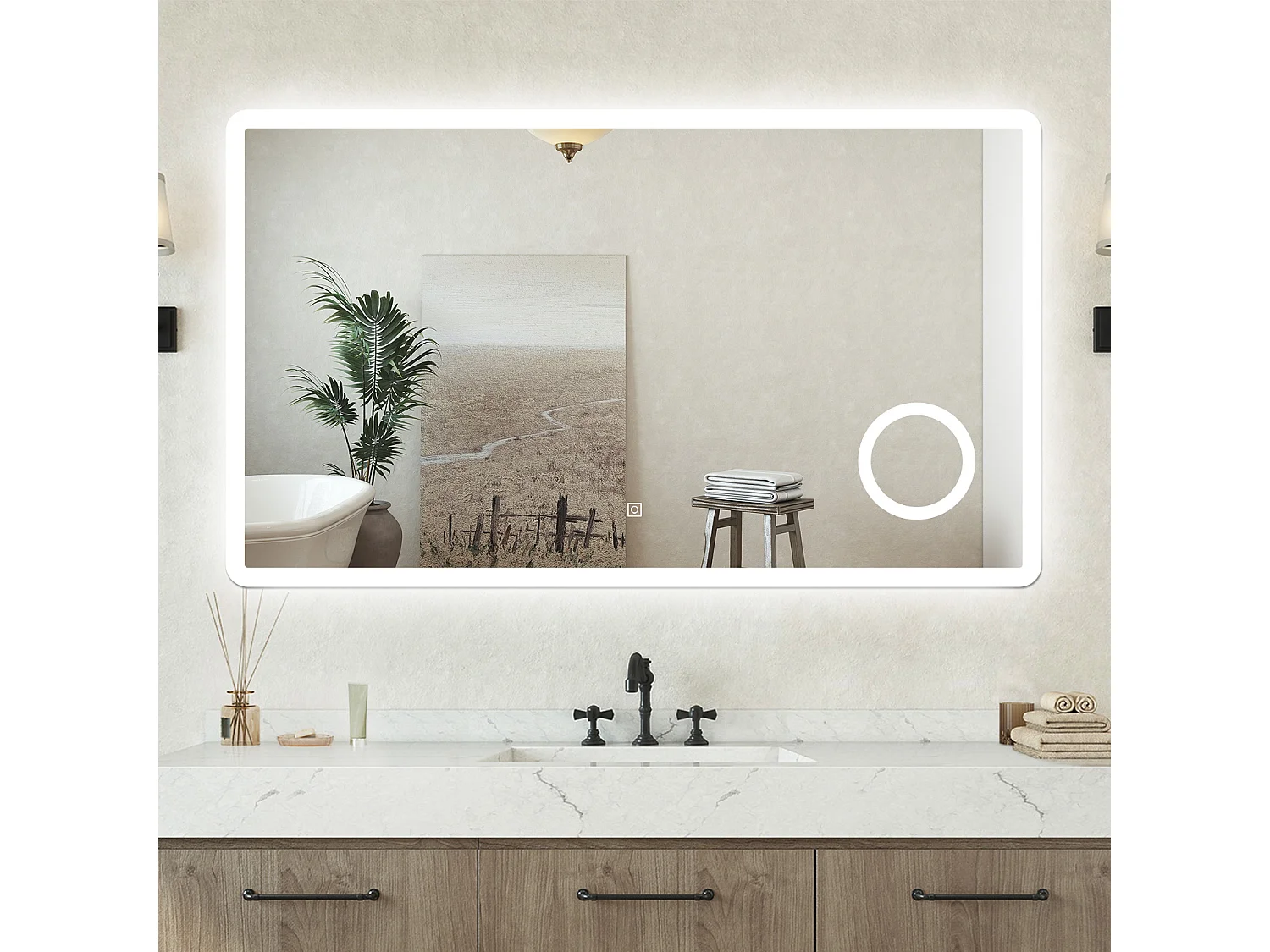 Specchio bagno Rettangolare 160x80cm Led Con 3 Luci + 3X Lente d'ingrandimento + Antiappannamento