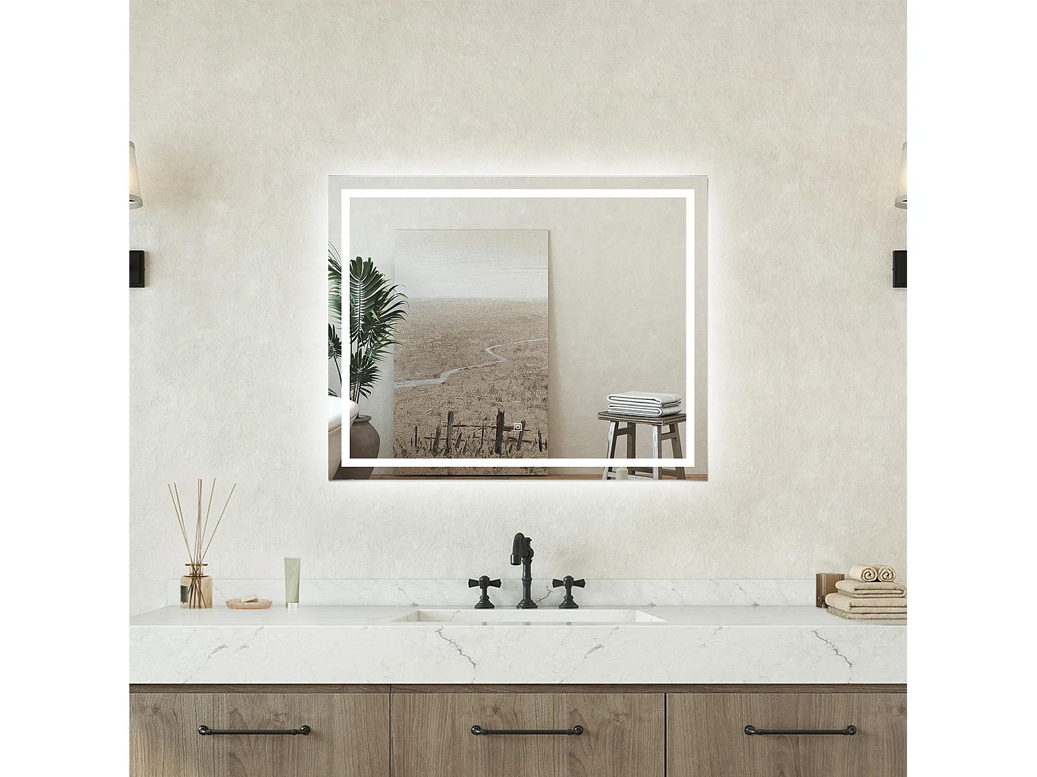 Specchio bagno Rettangolare 140x80cm Retroilluminato Con Led, Antiappannamento + 3 Luci