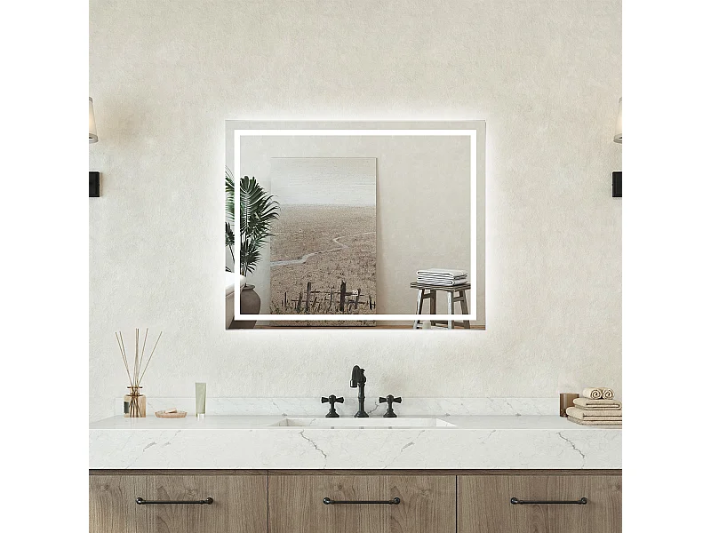 Specchio bagno Rettangolare 140x80cm Retroilluminato Con Led, Antiappannamento + 3 Luci