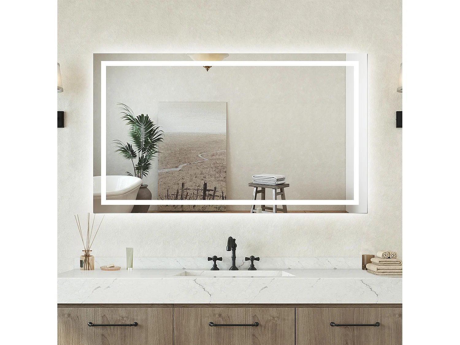 Specchio bagno Rettangolare 160x80cm Retroilluminato Con Led, Antiappannamento