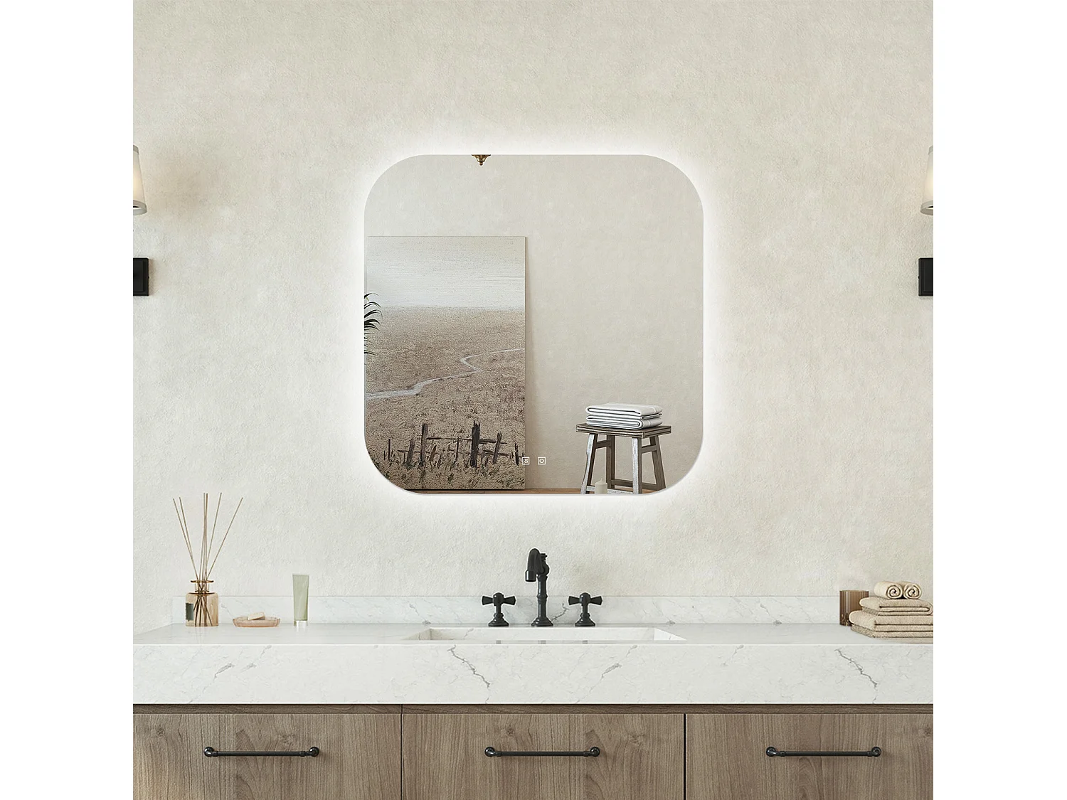 Specchio bagno Ovale 80x80cm Retroilluminato Con Led, Antiappannamento + 3 Luci