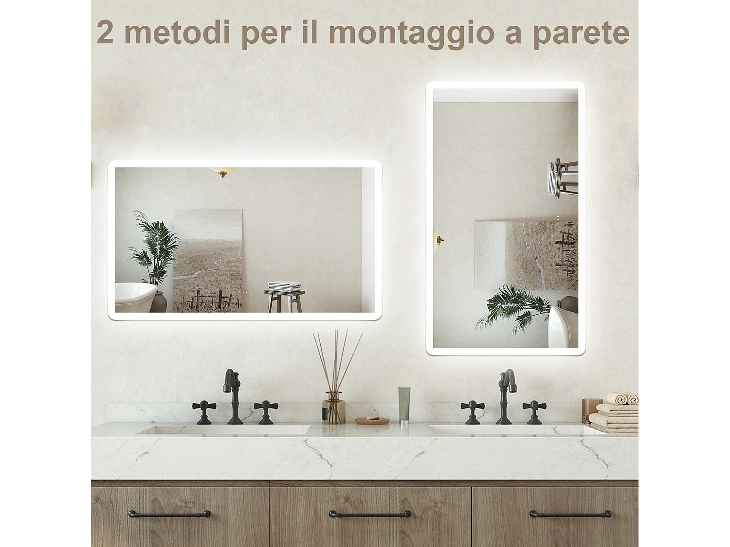 Specchio bagno Rettangolare 140x80cm Retroilluminato Con Led, Antiappannamento  + 3 Luci