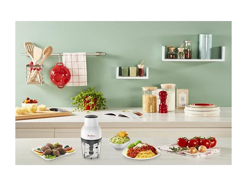 MOULINEX DJ520110 Moulinette Essential, Hachoir 300 W, Bol 400 ml, 4 lames en acier inoxydable, Mini mixeur viande, Decoupe legu