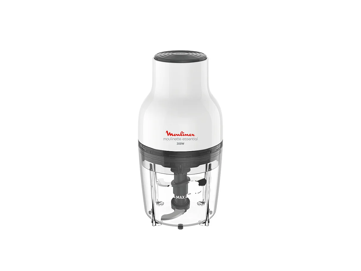 MOULINEX DJ520110 Moulinette Essential, Hachoir 300 W, Bol 400 ml, 4 lames en acier inoxydable, Mini mixeur viande, Decoupe legu