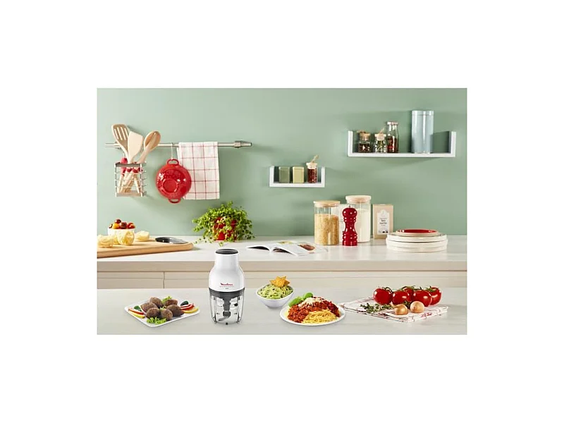 MOULINEX DJ520110 Moulinette Essential, Hachoir 300 W, Bol 400 ml, 4 lames en acier inoxydable, Mini mixeur viande, Decoupe legu