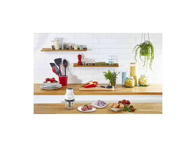 MOULINEX DJ520110 Moulinette Essential, Hachoir 300 W, Bol 400 ml, 4 lames en acier inoxydable, Mini mixeur viande, Decoupe legu