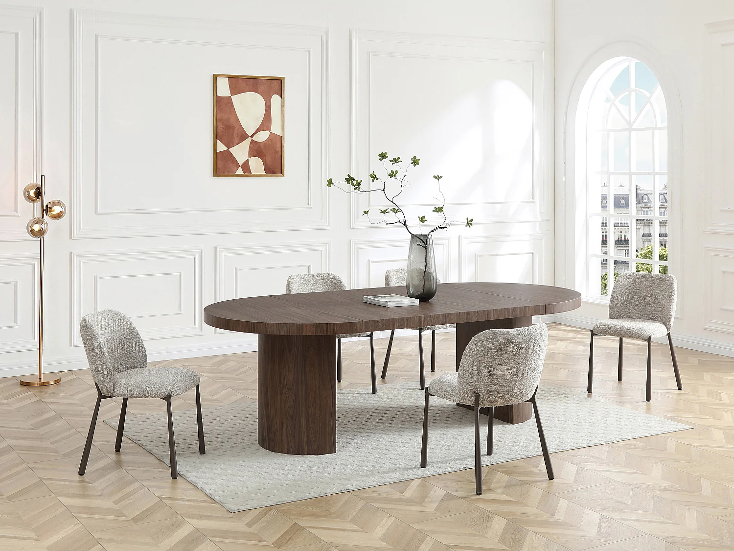 Lot de 6 chaises en tissu texturé et métal marron - Beige - JIZAK