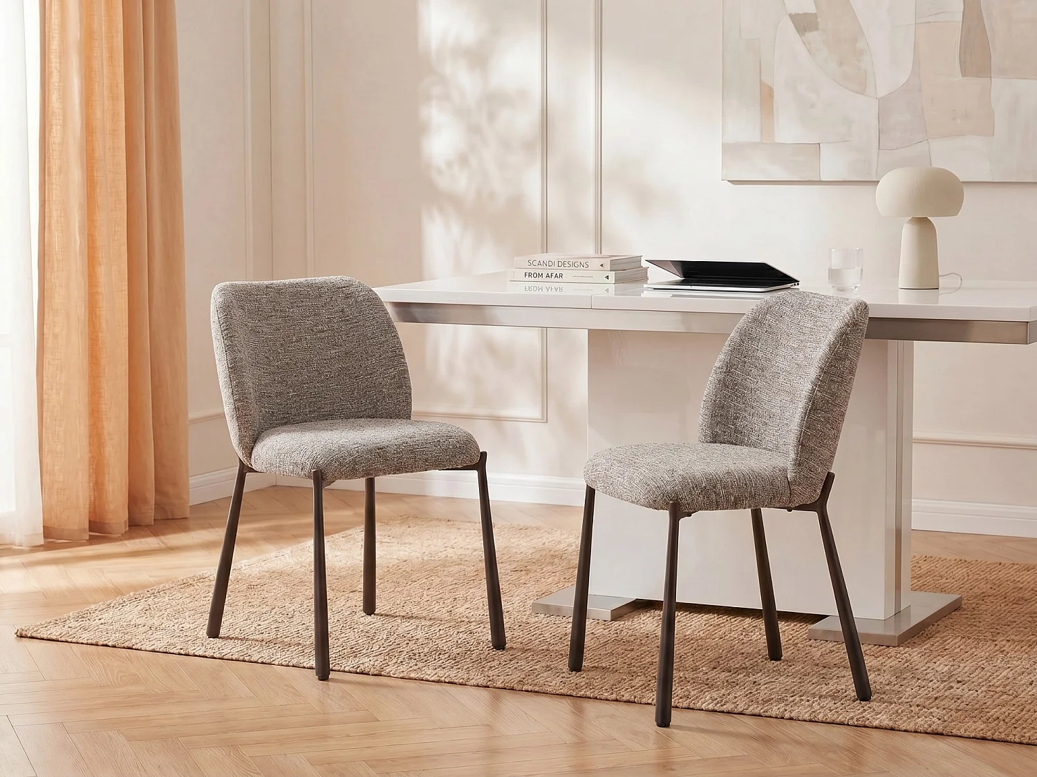 Lot de 6 chaises en tissu texturé et métal marron - Beige - JIZAK
