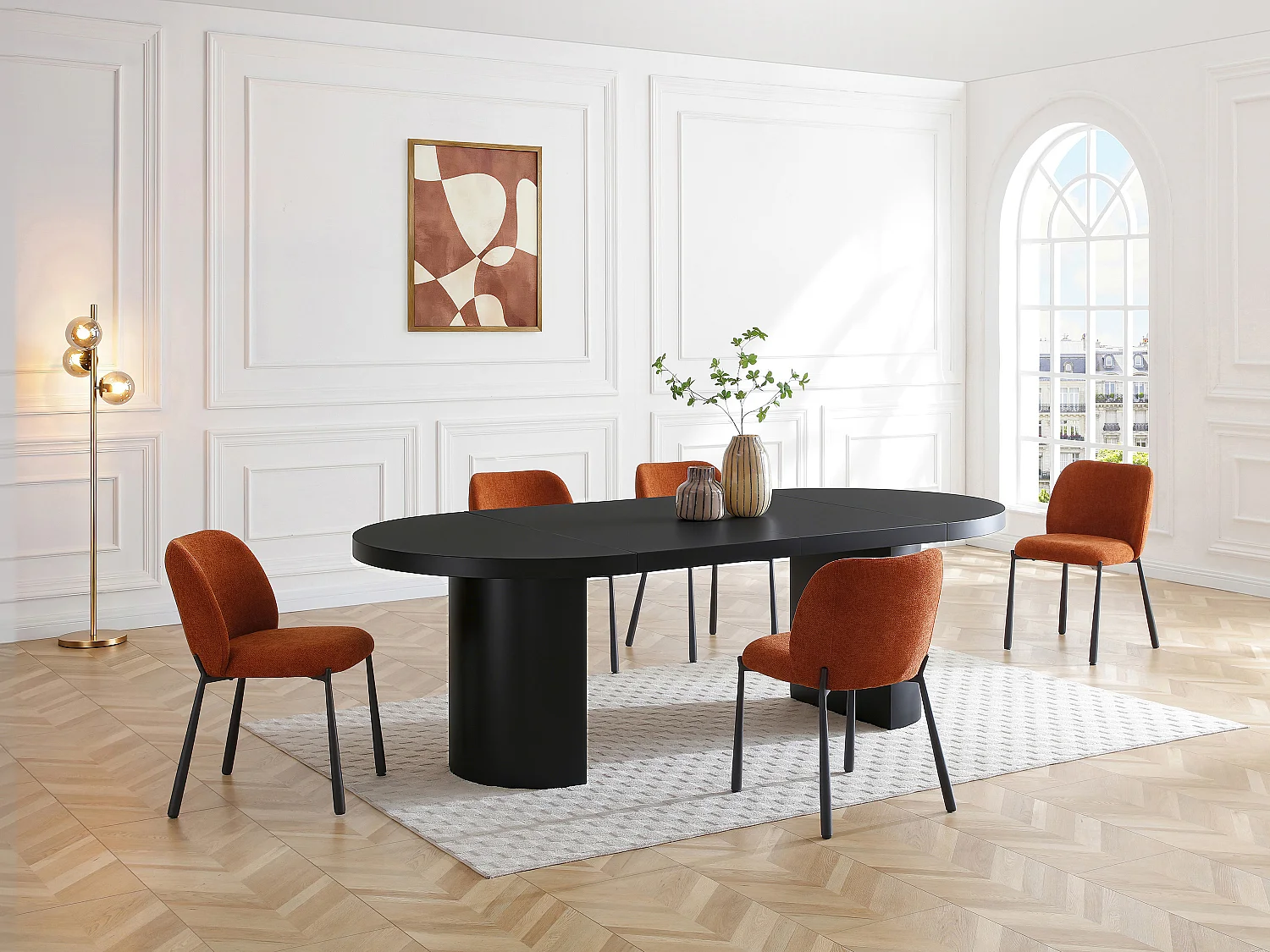 Lot de 6 chaises en tissu texturé et métal noir - Terracotta - JIZAK