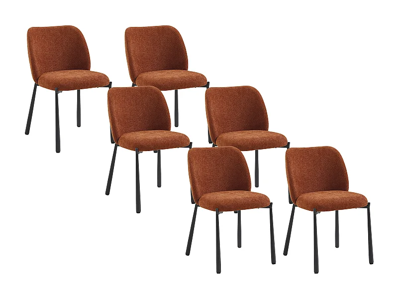 Conjunto de 6 cadeiras em tecido texturizado e metal preto - Terracotta - JIZAK