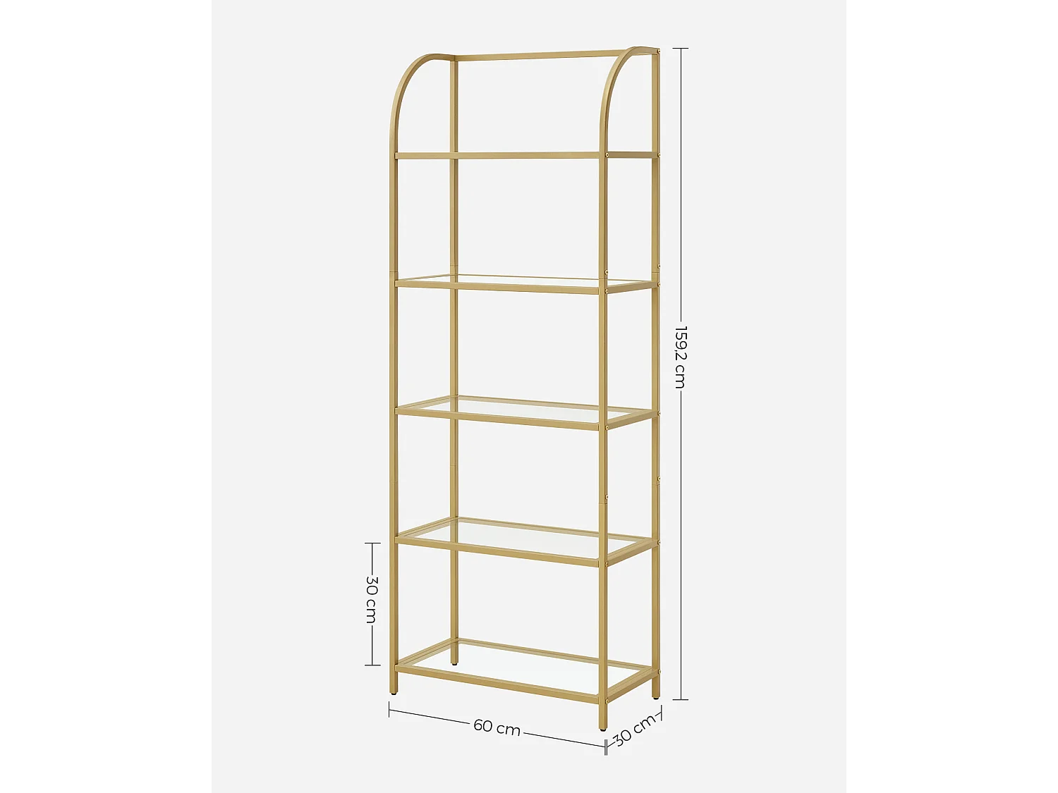 Valora Bücherregal LGT051A61 Glasablage Gold Stahl für Wohnzimmer
