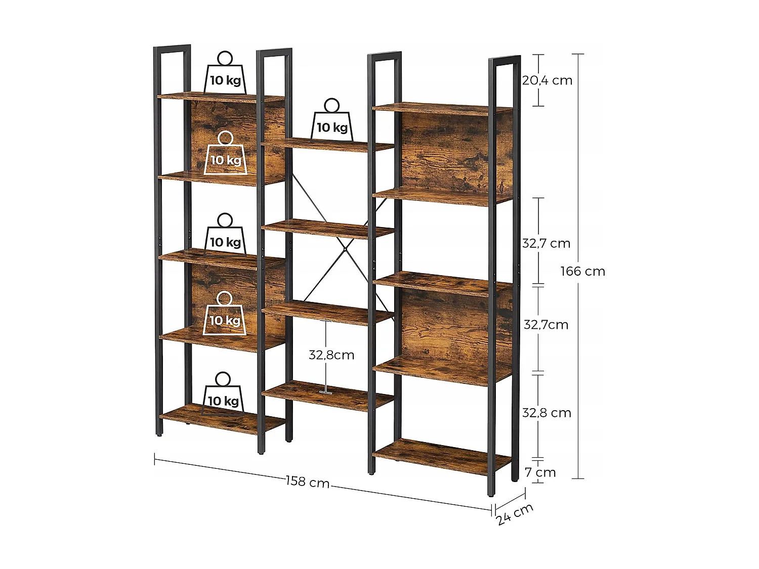 Valora SHELF CABINET Regał loft brązowy rustykalny 14 półek