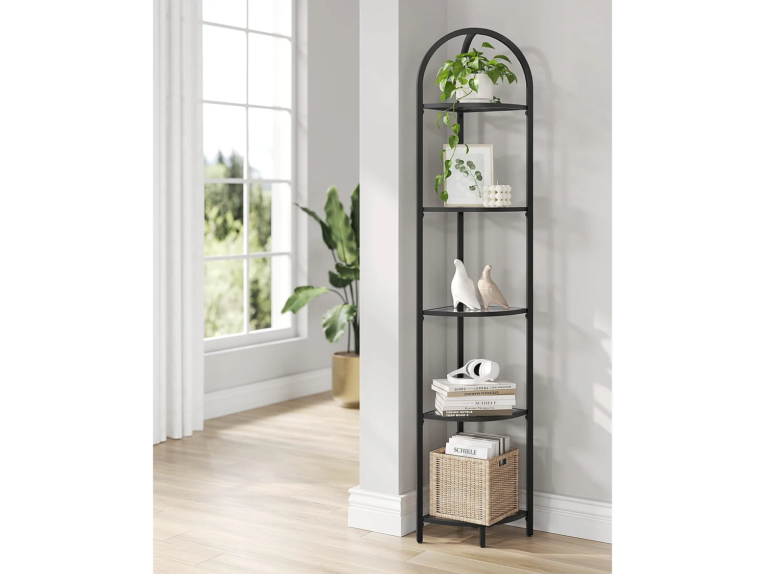 Valora Bücherregal LGT810B61 mit Glasablage, schwarz, moderner Stil für das Wohnzimmer
