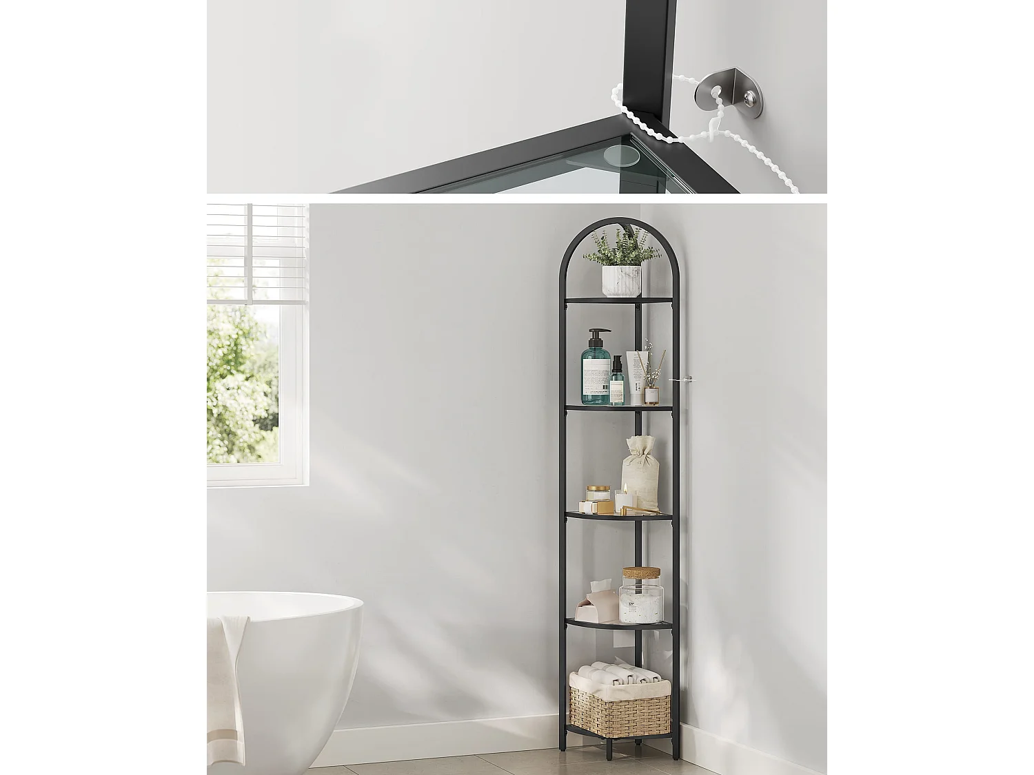 Bibliothèque Valora LGT810B61, étagère en verre noir, style moderne pour salon