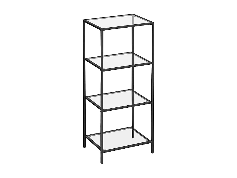 Valora Bücherregal, Glasböden, schwarzes Metall, 4 Ablagen