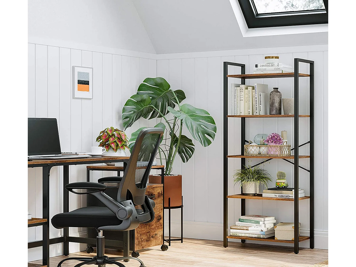 Valora Bücherregal, rustikales braunes Stahlregal mit 5 Ablagen