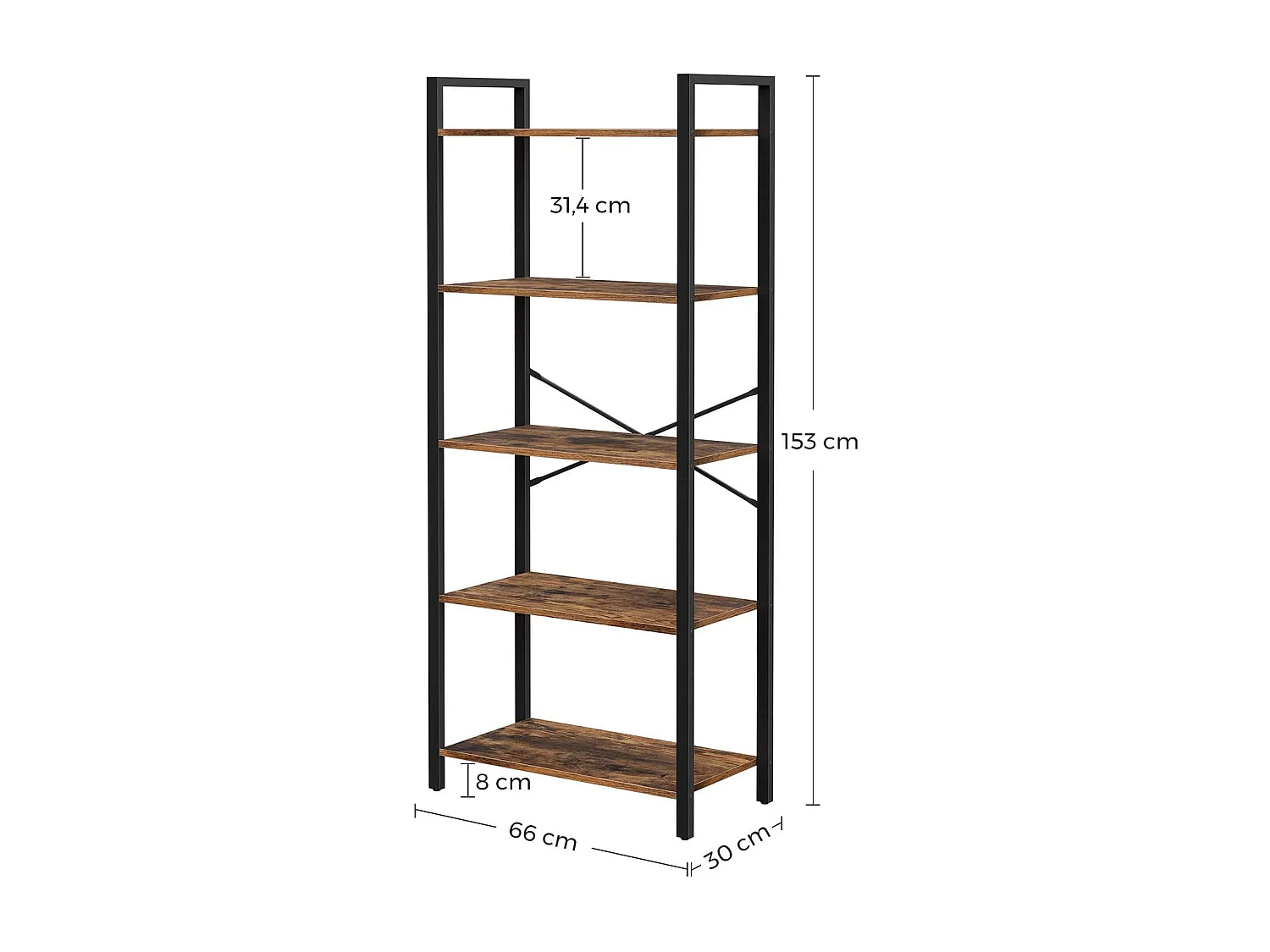 Regał Valora BOOKSHELF Rustic Brown Steel 5-półkowy