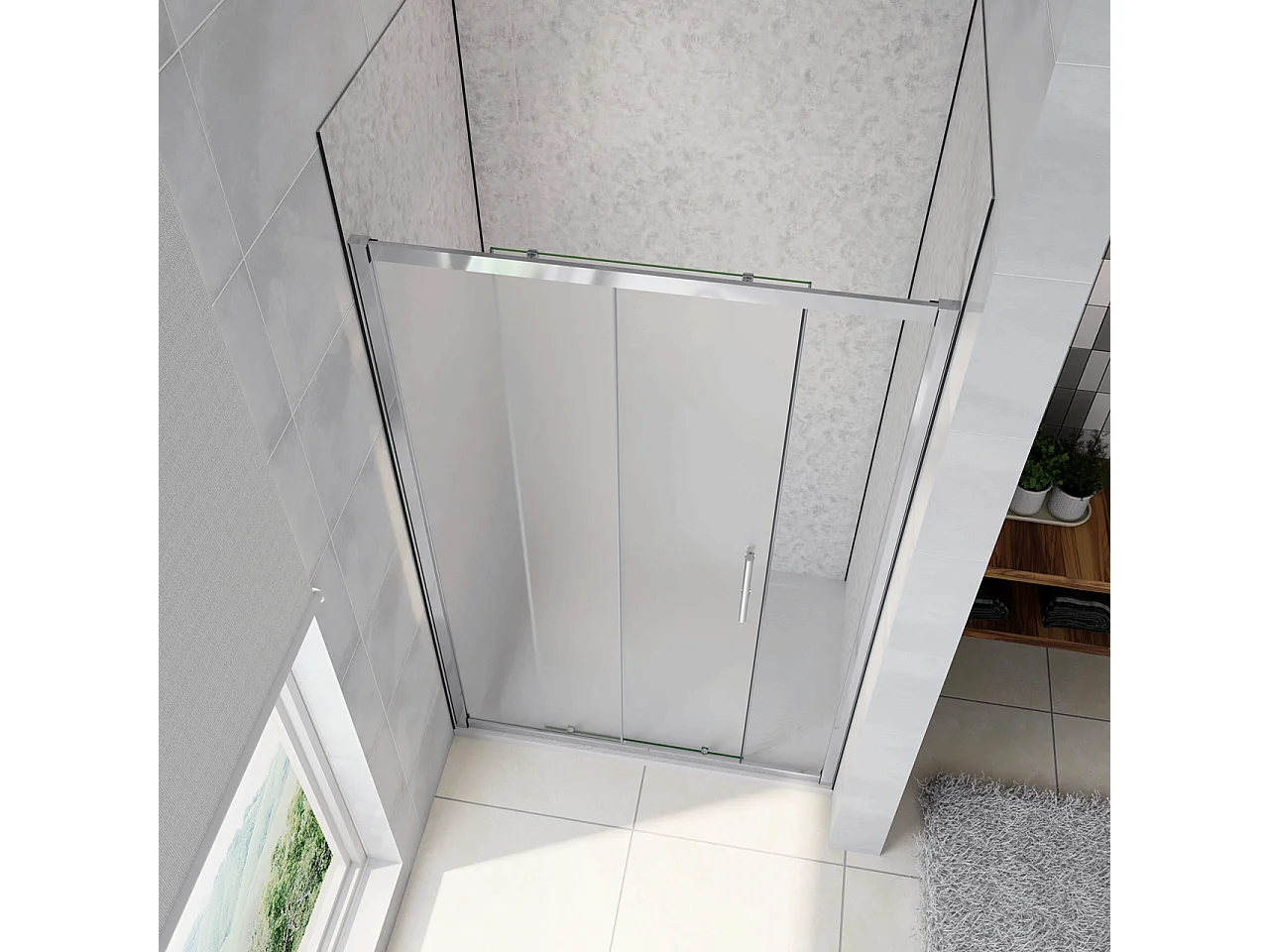 130x185 cm Porta Doccia Per Nicchia Anta Scorrevole Ingresso Laterale In Vetro Temperato 5mm Satinato Opaco