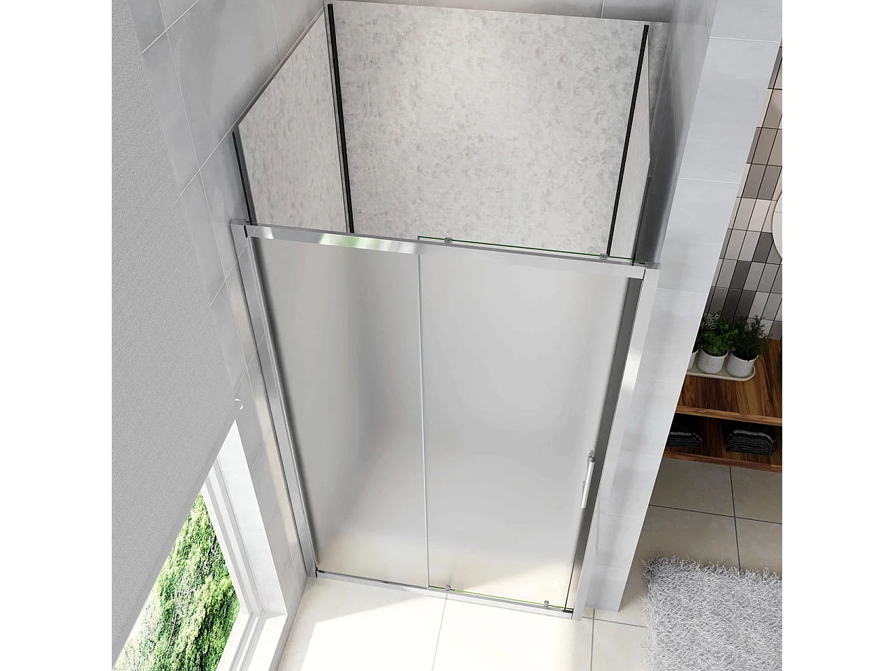 130x185 cm Porta Doccia Per Nicchia Anta Scorrevole Ingresso Laterale In Vetro Temperato 5mm Satinato Opaco