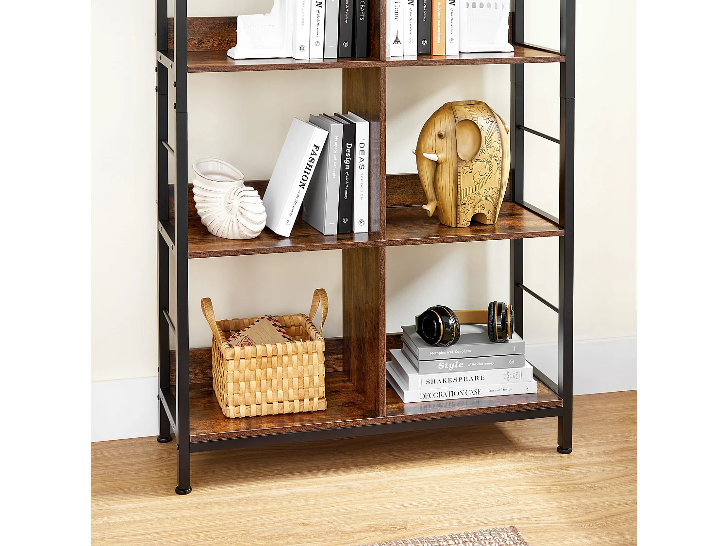 Półka Valora z metalowym regałem w kolorze rustykalnym w kolorze brązowym do salonu