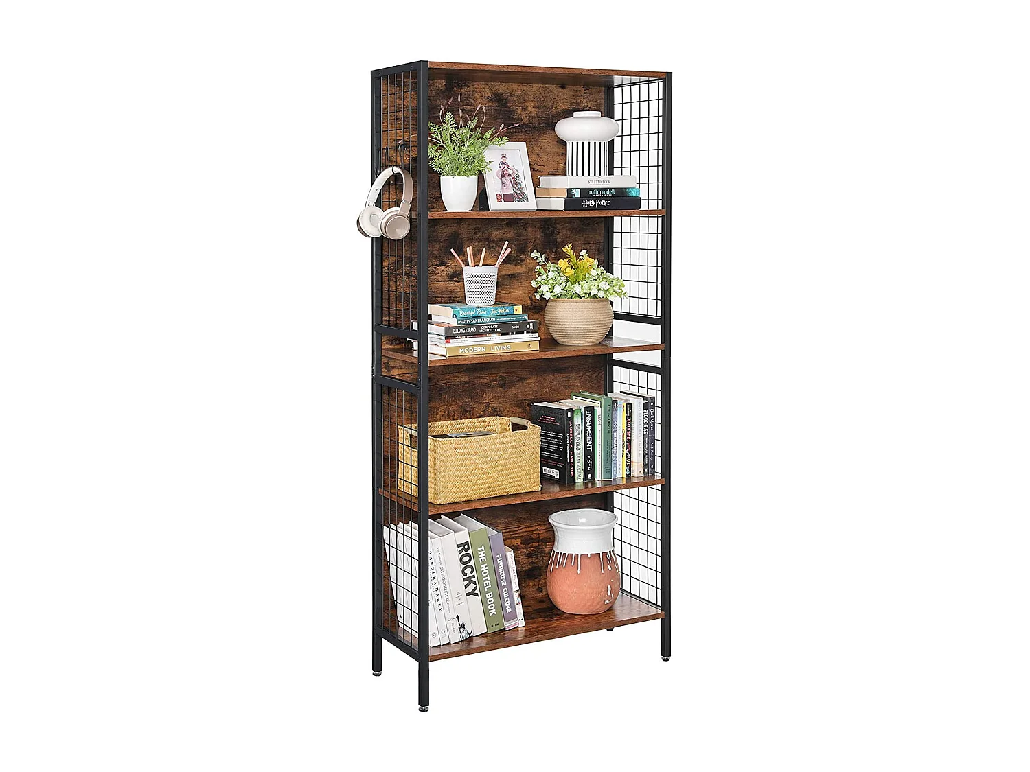 Valora LBC023B01 Bücherregal, rustikal braun, Stahl, 4 Ablagen